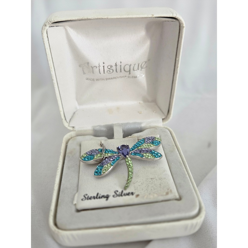 Artistique 925 Silver Swarovski Crystal Dragonfly Pendant Necklace